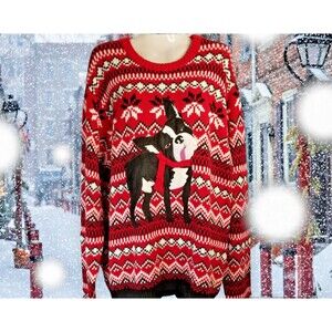 Unisex Dog Holiday Sweater Red Ugly Cute Sweater Size Large Bull Dog